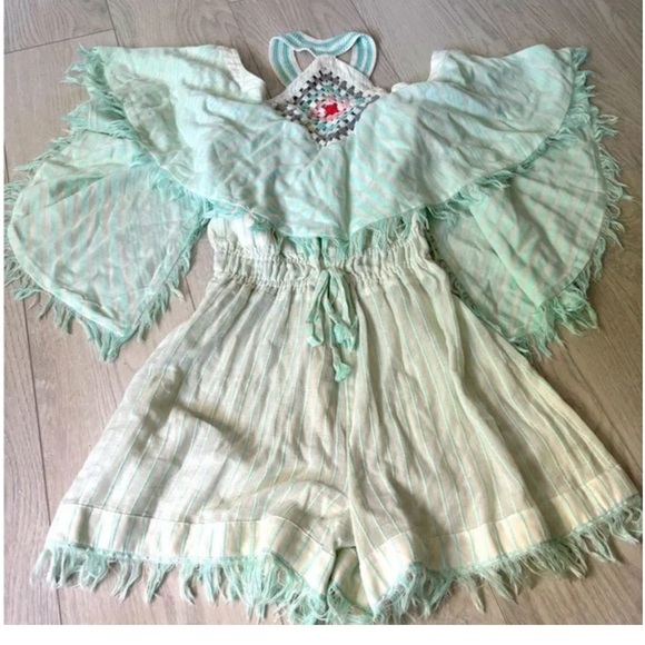 My Beachy Side Crochet Striped Halter Romper Teal - Picture 7 of 7